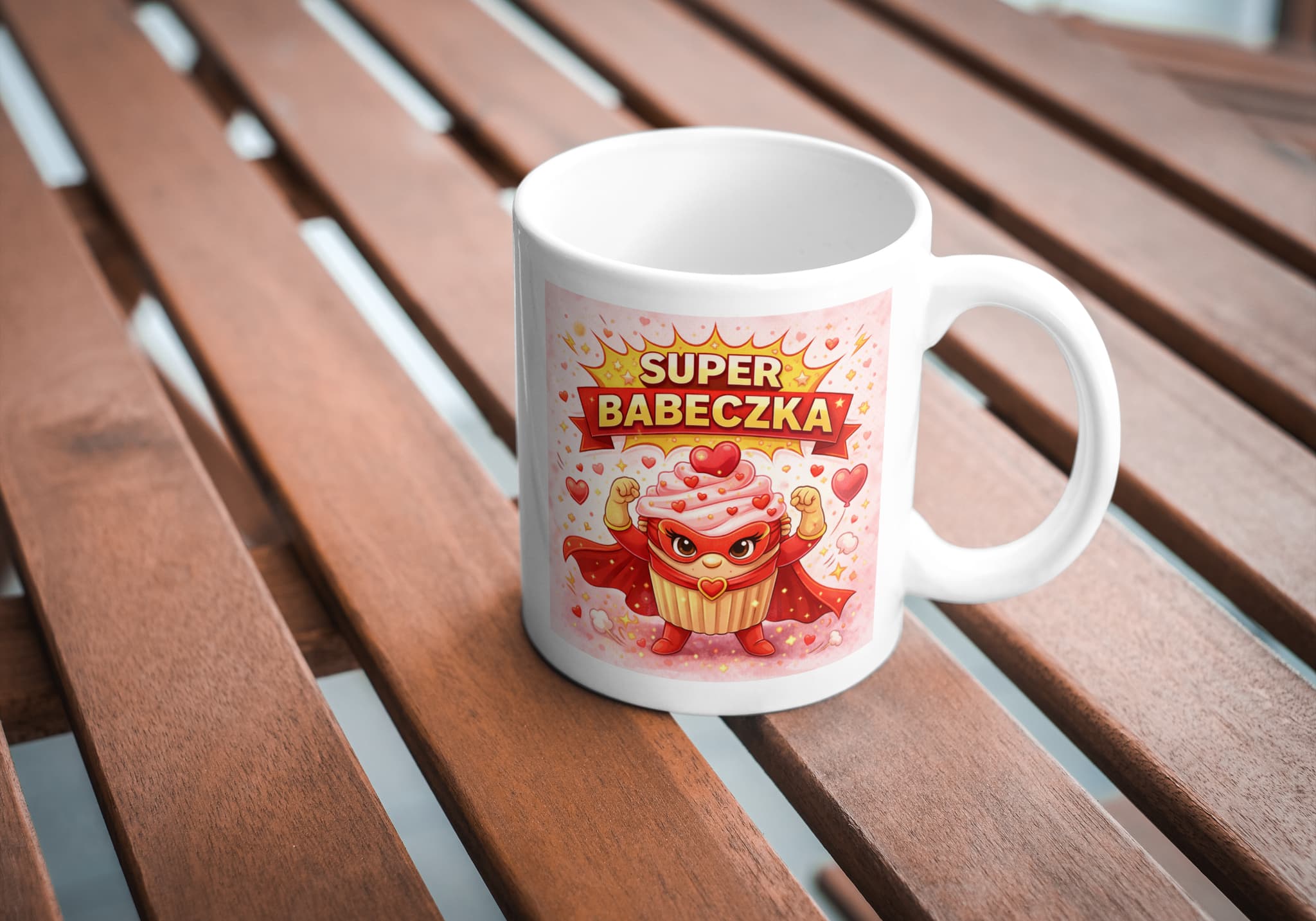 ☕ Kubek „SUPER BABECZKA” 330 ml – idealny prezent na Walentynki ❤️🦸‍♀️