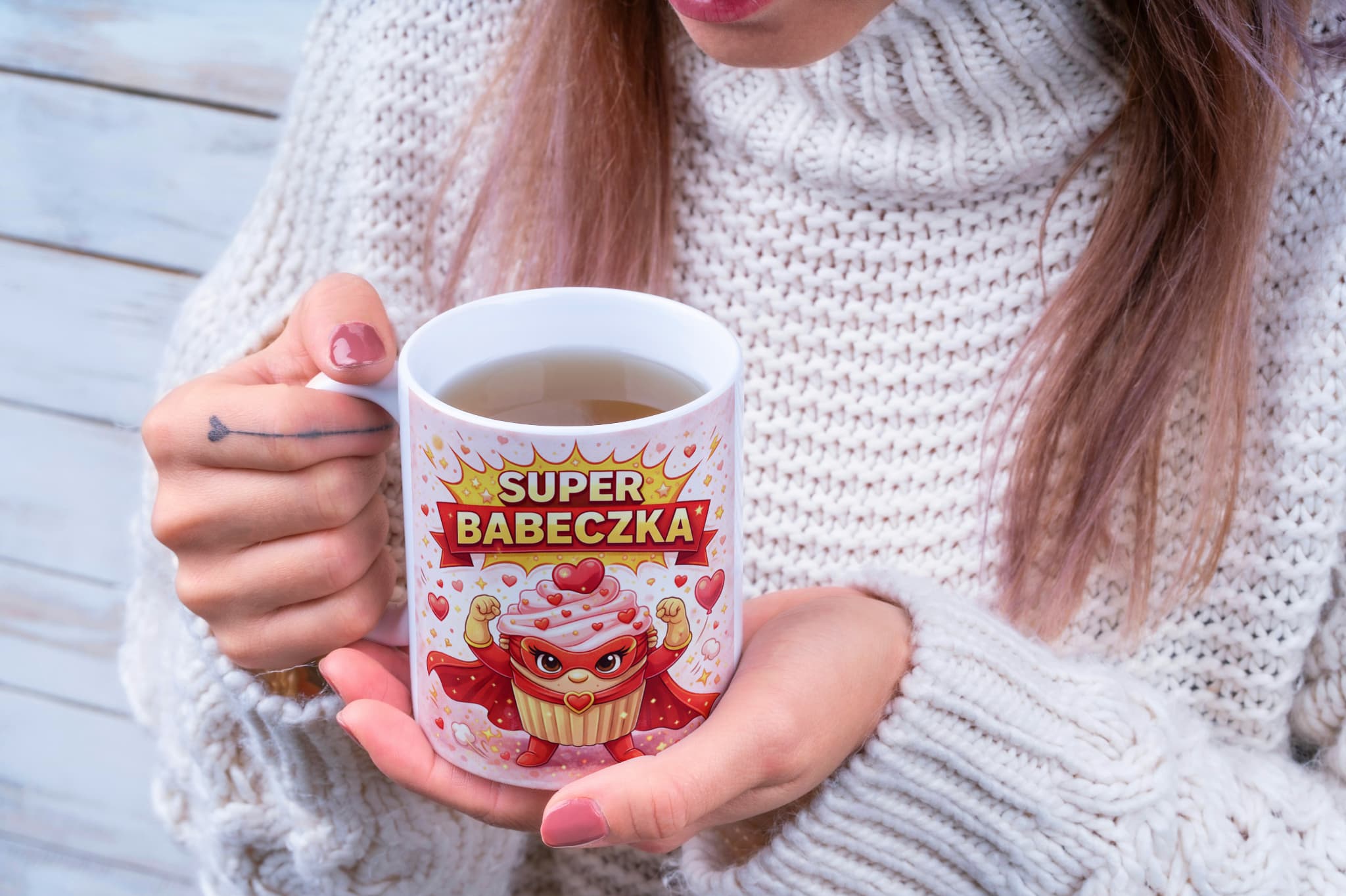 ☕ Kubek „SUPER BABECZKA” 330 ml – idealny prezent na Walentynki ❤️🦸‍♀️